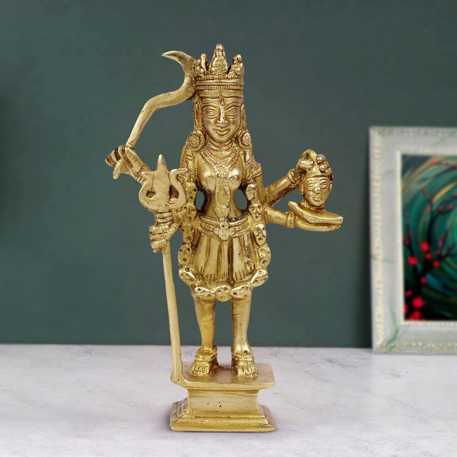 ARTVARKO Brass Maa Kali Statue Kalika Kaali Idol Temple Puja Sculpture 7.5 Inch