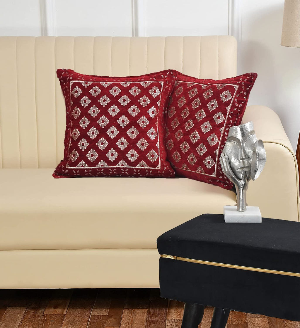 DECOMIZER Jacquard Geomteric Cushion Covers 24 inch x 24 inch Set of 2 Ethnic Motifs Cushion Covers,Design- Diamond,Color- Maroon-240 TC