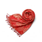 STOLE STUDIO Embellished Leaf Luxurious Viscose Stole Scarf (Red/Beige)