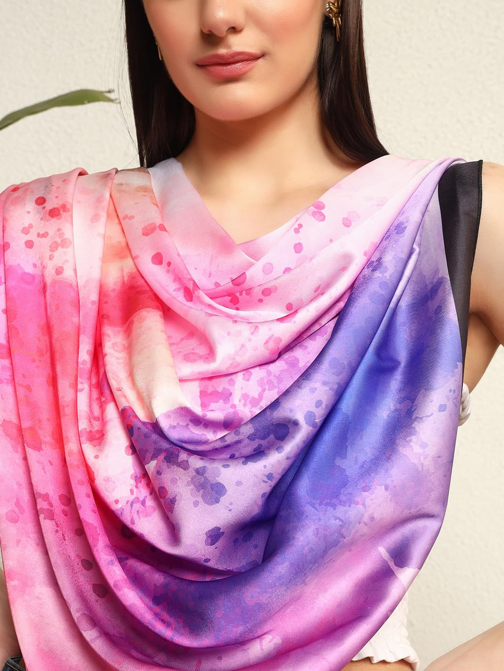 Ravaiyaa - Attitude is everything Women's Crepe Silk Digital Print Large Square Scarf Breathable Lightweight Neckerchief Printed Headscarf 40 x 40 Inch (Purple & Pink Yoga)