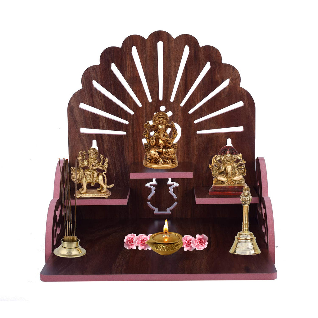 Lakhaji Mangal Beautiful Wooden Pooja Stand for Home Temple, Gold