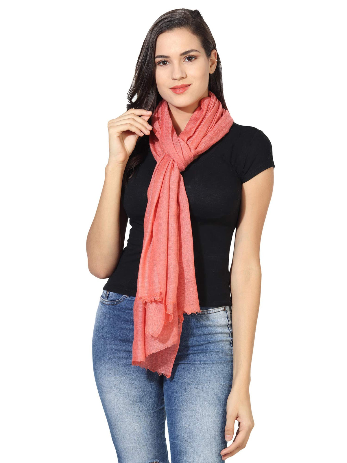MUFFLY Women's Solid Blended Shawl (MW-20_Peach_Free Size)