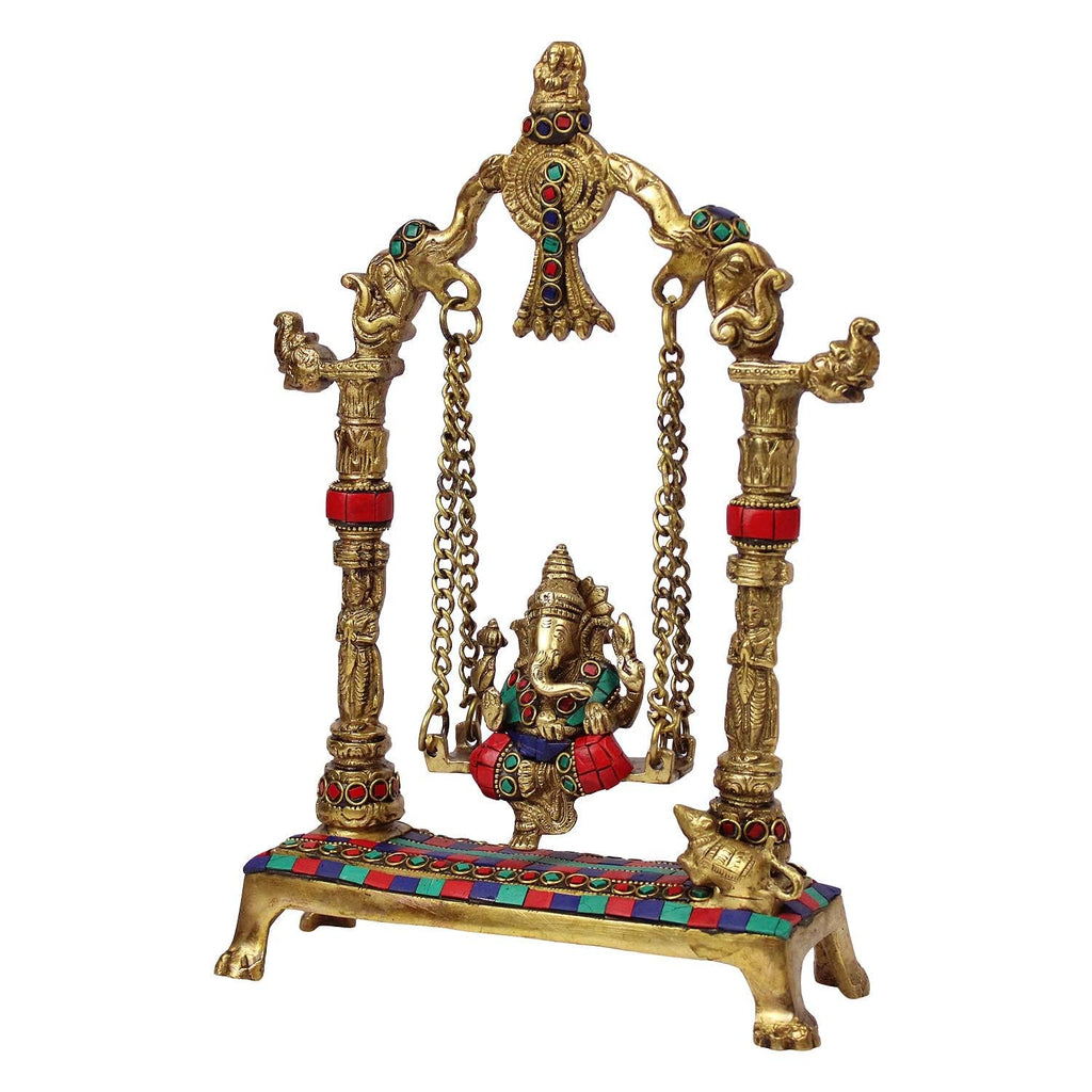 Svarup Brass Jhula Ganesha Idol in Multicolor Height 10 Inch Weight 3.2 Kg