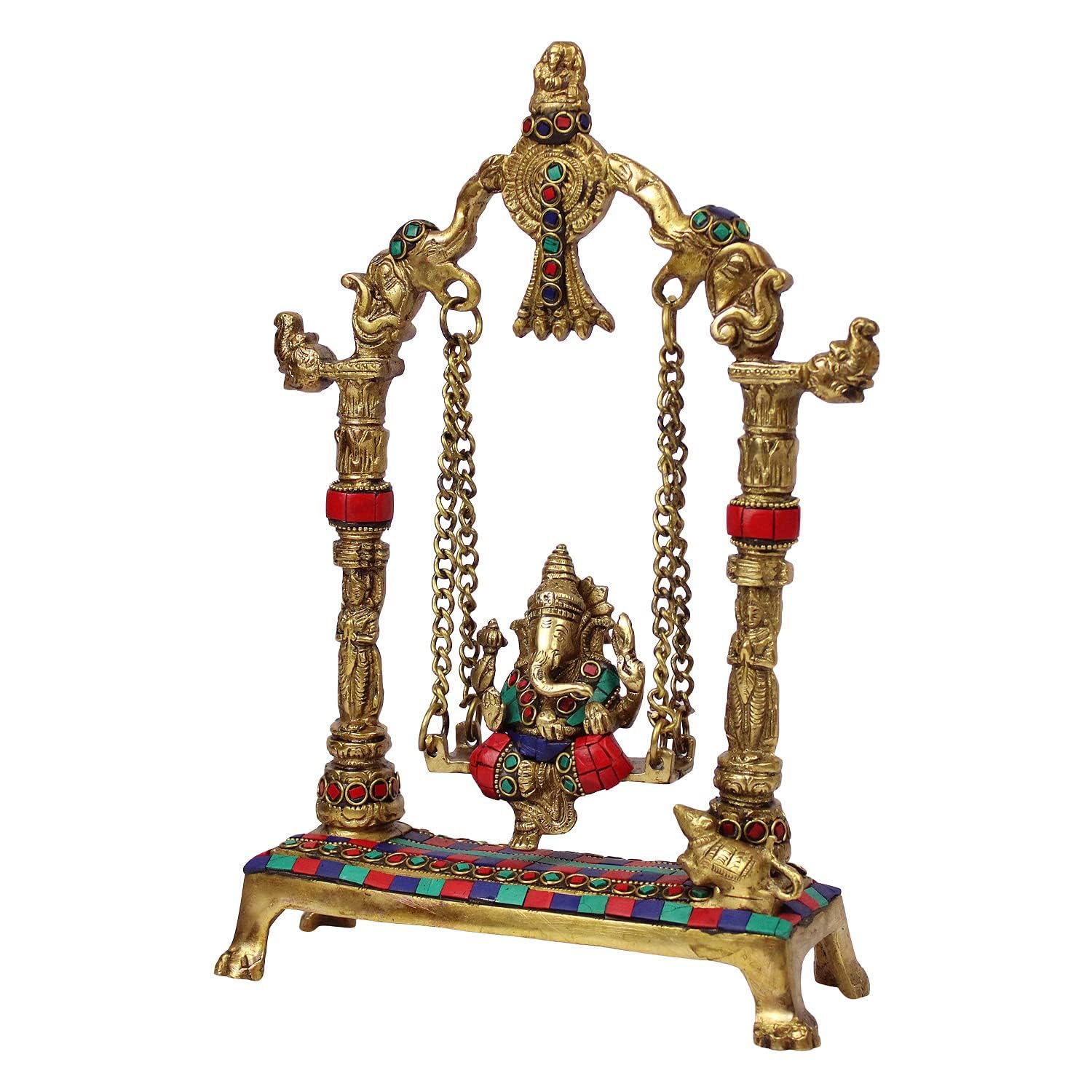 Svarup Brass Jhula Ganesha Idol in Multicolor Height 10 Inch Weight 3.2 Kg
