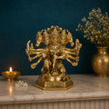 ARTVARKO Brass Panchmukhi Sitting Bajrangbali Lord Hanuman Idol for Spiritual Protection Statue for Home Office Decor Gift Height 7 Inches