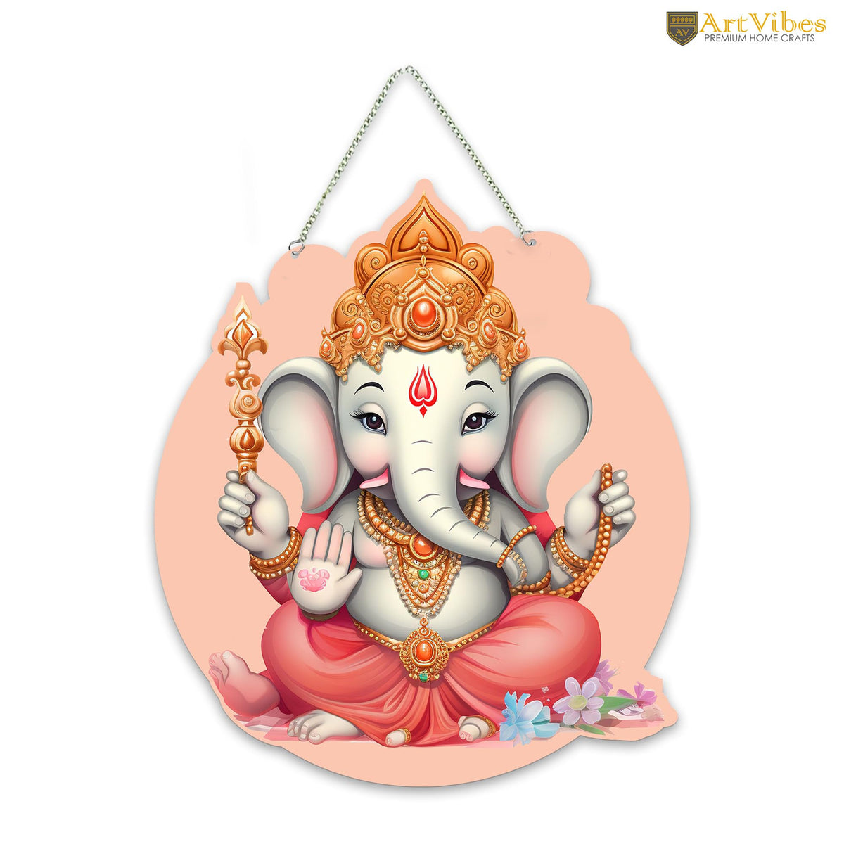 Artvibes Bal Ganesha Auspicious Wooden Art Work Wall Hanging For Good Luck Properity Vastu | Spiritual Decor Items | Paintings | Wall Illustrations| Stylish Modern Decor Item | Gift Items (WH_8605N)