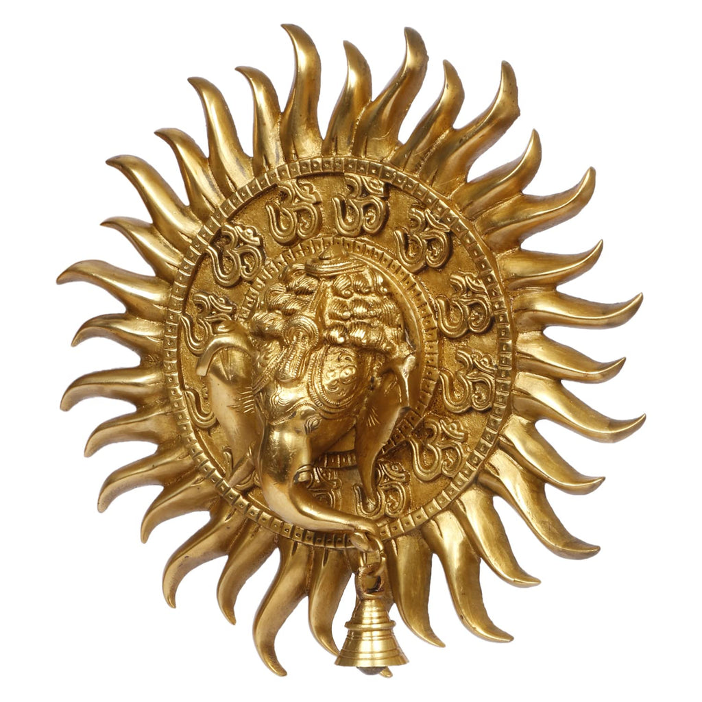 Artvarko Brass Sun Om Ganesha Bell Wall/Door Hanging for Home Decor Entrance Ganpati Gift Murti Statue Success Office Decoration Diwali Chaturthi Pooja
