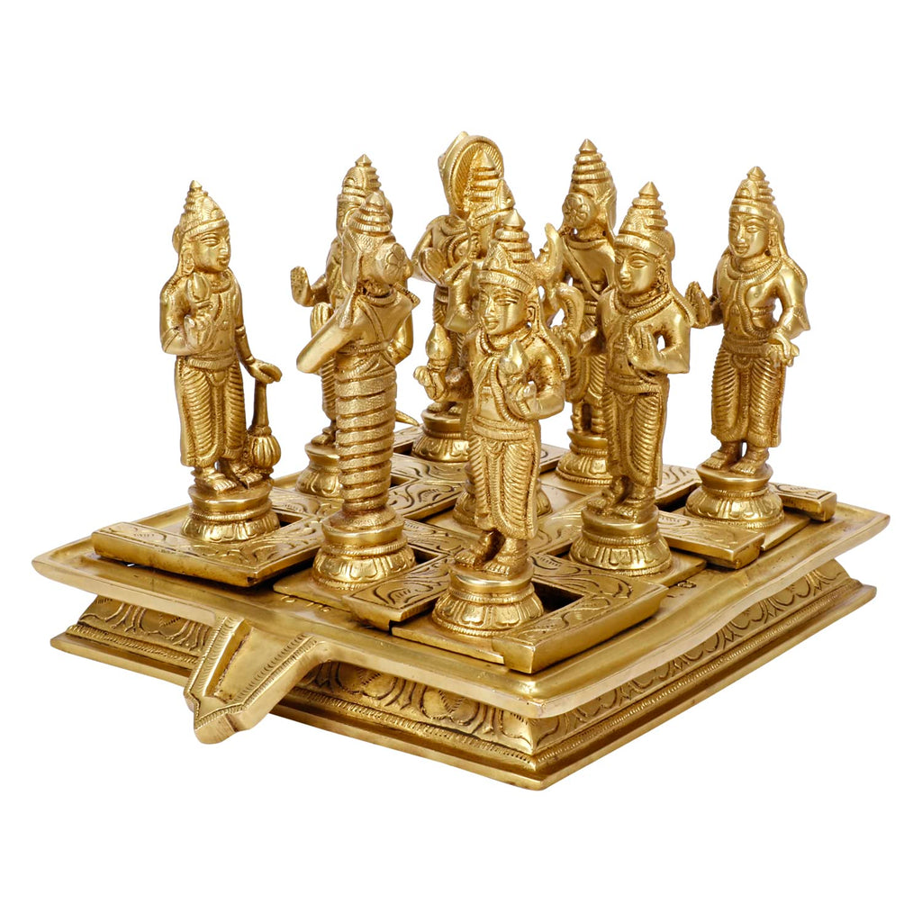ARTVARKO Brass Navagraha Statue Nine Plant Kundli Navgraha Puja to Remove The Negative Effects of The Malefic Planets 7 Inch