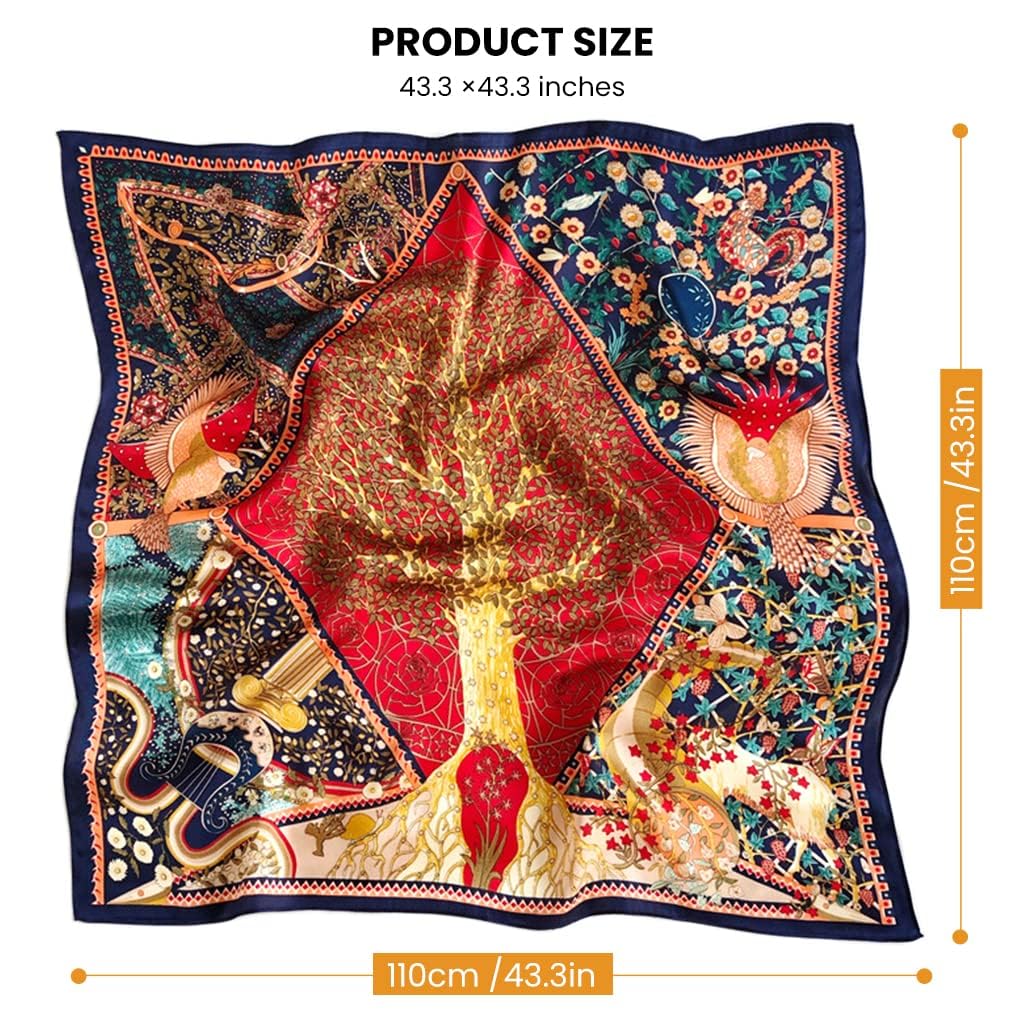 Ciroq Women's Printed Shiny Arabian Style Luxury Floral Pattern Satin Silk Head Scarf - Neck Scarf (Square)
