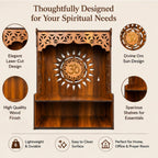 Shubharambh Wooden Temple for Home Pooja | Premium Engineered Wood Mandir with Om Laser Cut Design | Wall Mounted & Tabletop Puja Mandir | Decorative Wooden Temple for Home, Office (15 Inch)
