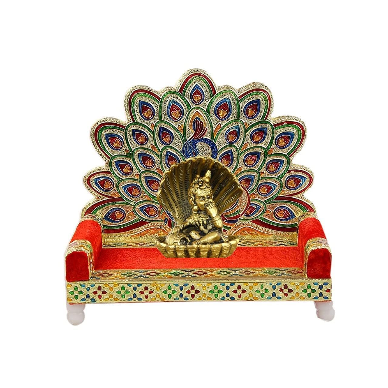 KITDAO Handicraft Wood Laddu Gopal Meenakari Singhasan for Pooja Mandir,Peacock Swing Jhula for Idol Wooden Singhasan Laddu Gopal Sinhasan for Pooja Mandir