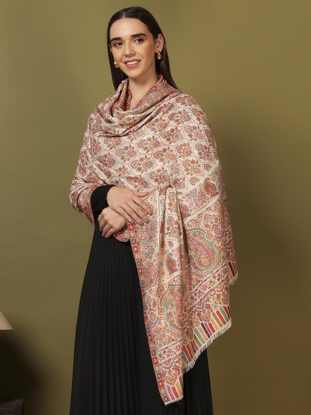 Pashmoda Women Gulraiz Kaani Wool Blend Kashmiri Shawl (Size: 40x80in, 101x203cm) RSS43