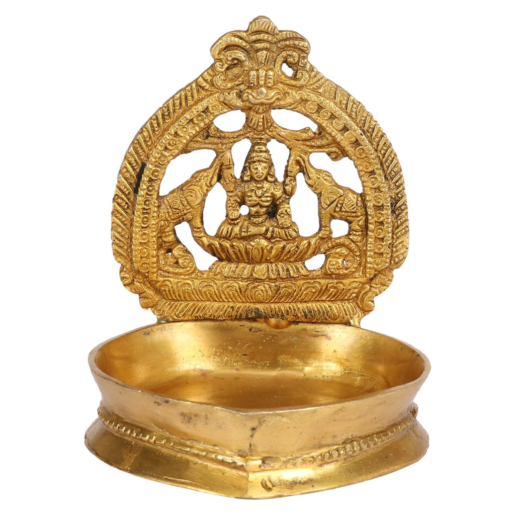 Svarup Brass Gajalakshmi Diya for Home Temple: Dimensions 6x5x4.5 inches, in Gold Color Color