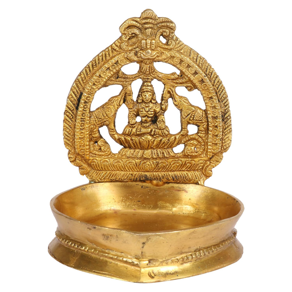 Svarup Brass Gajalakshmi Diya for Home Temple: Dimensions 6x5x4.5 inches, in Gold Color Color