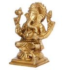 SVARUP Brass Ganesh Bhagwan Idol Sitting Ganesha Statue Ganpati Puja Murti for Home Entrance Decor Diwali Gift 5 Inch