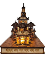 Rousrie Shree Ram Mandir Ayodhya Model, Exclusive 3D Wooden Janmabhoomi Temple, Designed and Made by Indian Craftmen, Best for Home and Car Decor (Without Led Light)