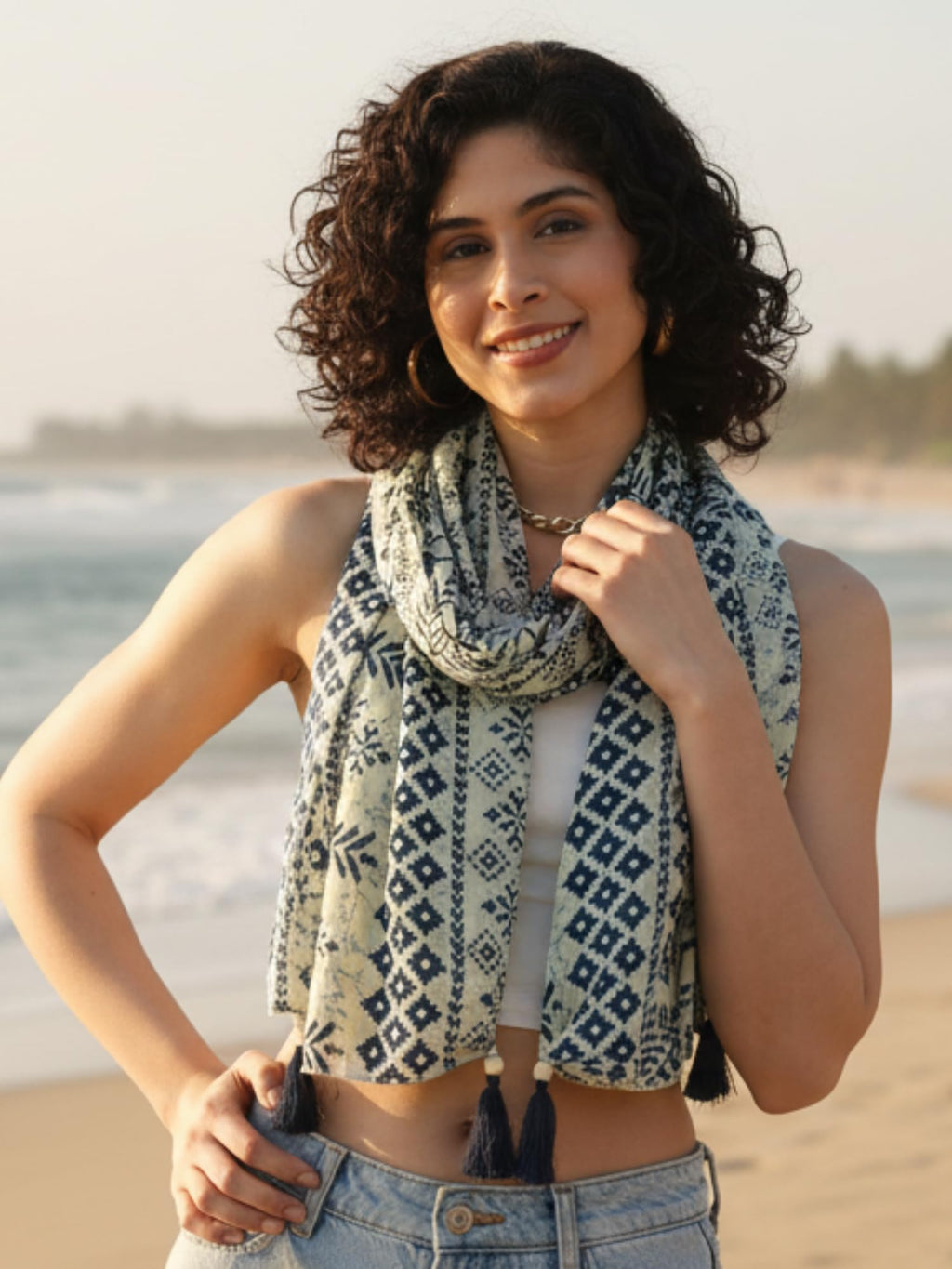 KE KANHA EXPORTS Cotton Scarf with Tassels|Scarf for Women Stylish|Stole for Women|Breathable Boho Beach Summer Wrap|Multicolor Scarf|Easily Fits 180 * 50 CM