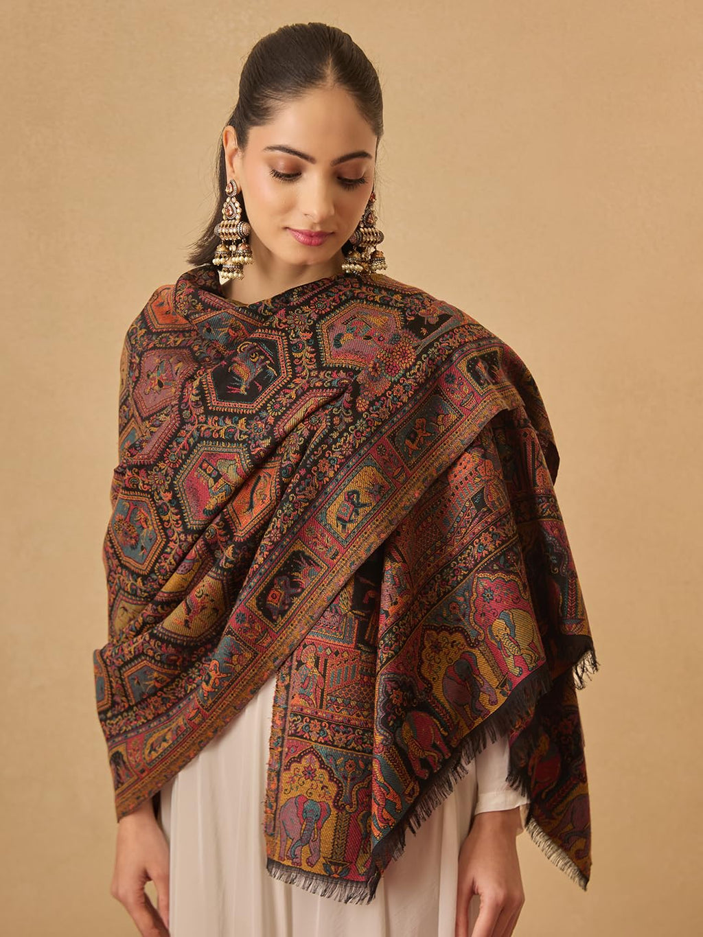 Pashmoda Women Darbari Kaani Wool Blend Kashmiri Shawl (Size: 40x80in, 101x203cm) RSS41