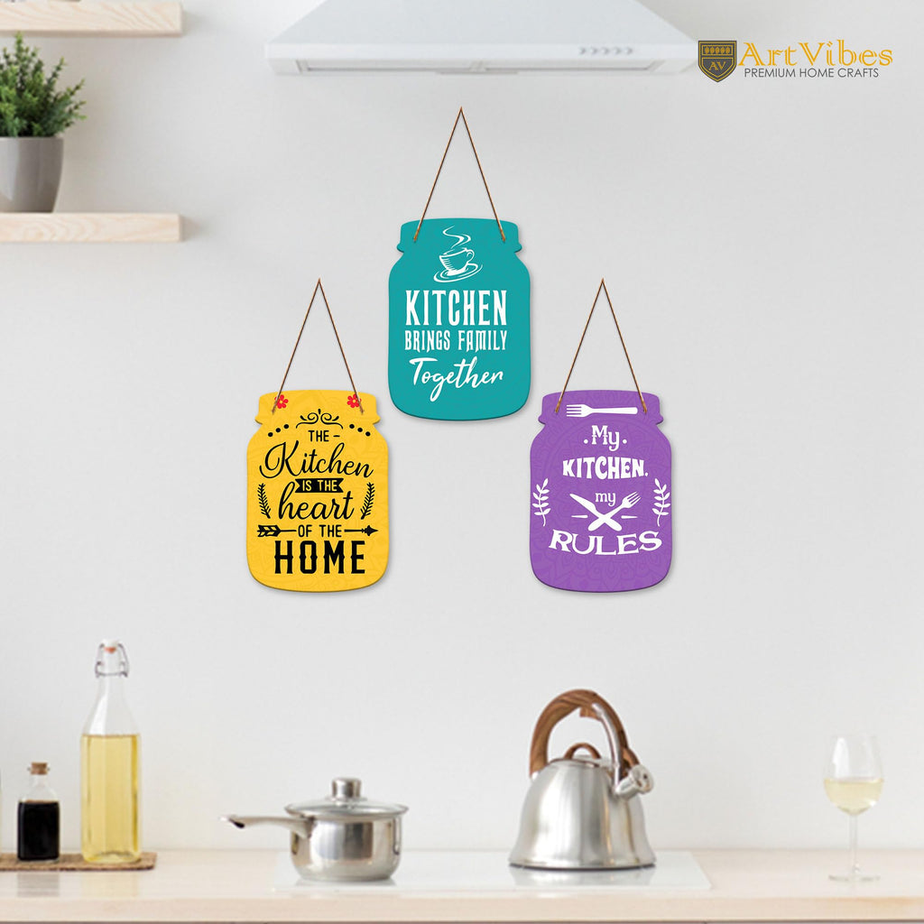 Artvibes Kitchen Brings Family Together Quote Decorative Wall Hanging Decoration item for Kitchen | Home Decor | Quotes Decor Item | Family Quotes Wall Art | Wall Poster | Gifts (WH_8902N), Set of 3