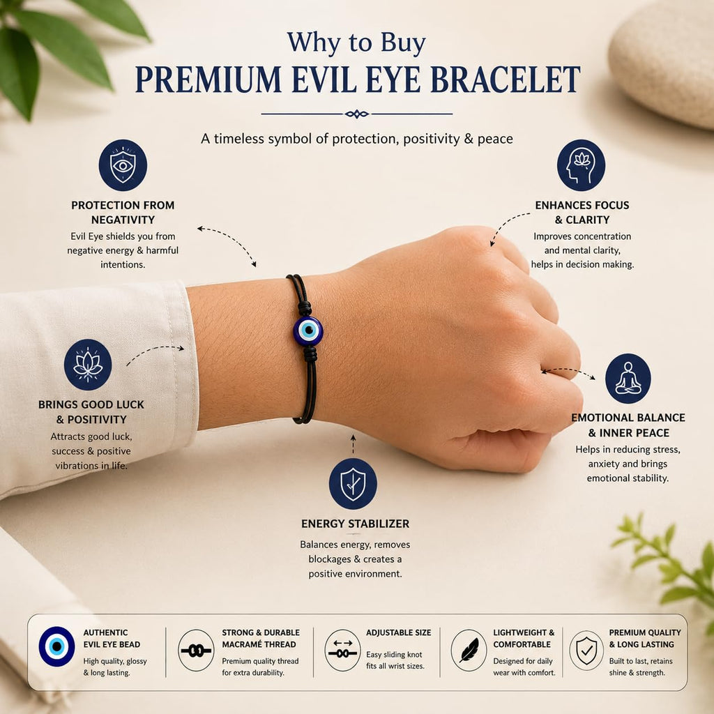 Handmade Evil Eye Bracelet Set of 4 | Black Thread Adjustable Bracelets for Women, Men, Girls & Boys | 6 mm Nazar Charm Protection Wristband