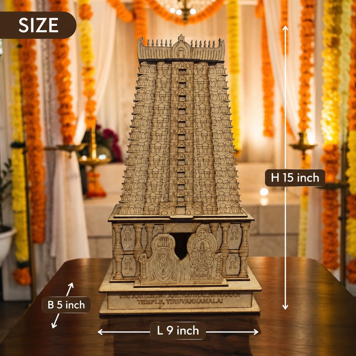 QUEENS CANVAS Wooden Arunachaleswarar Temple Tiruvannamalai 3D Model, 15 inch