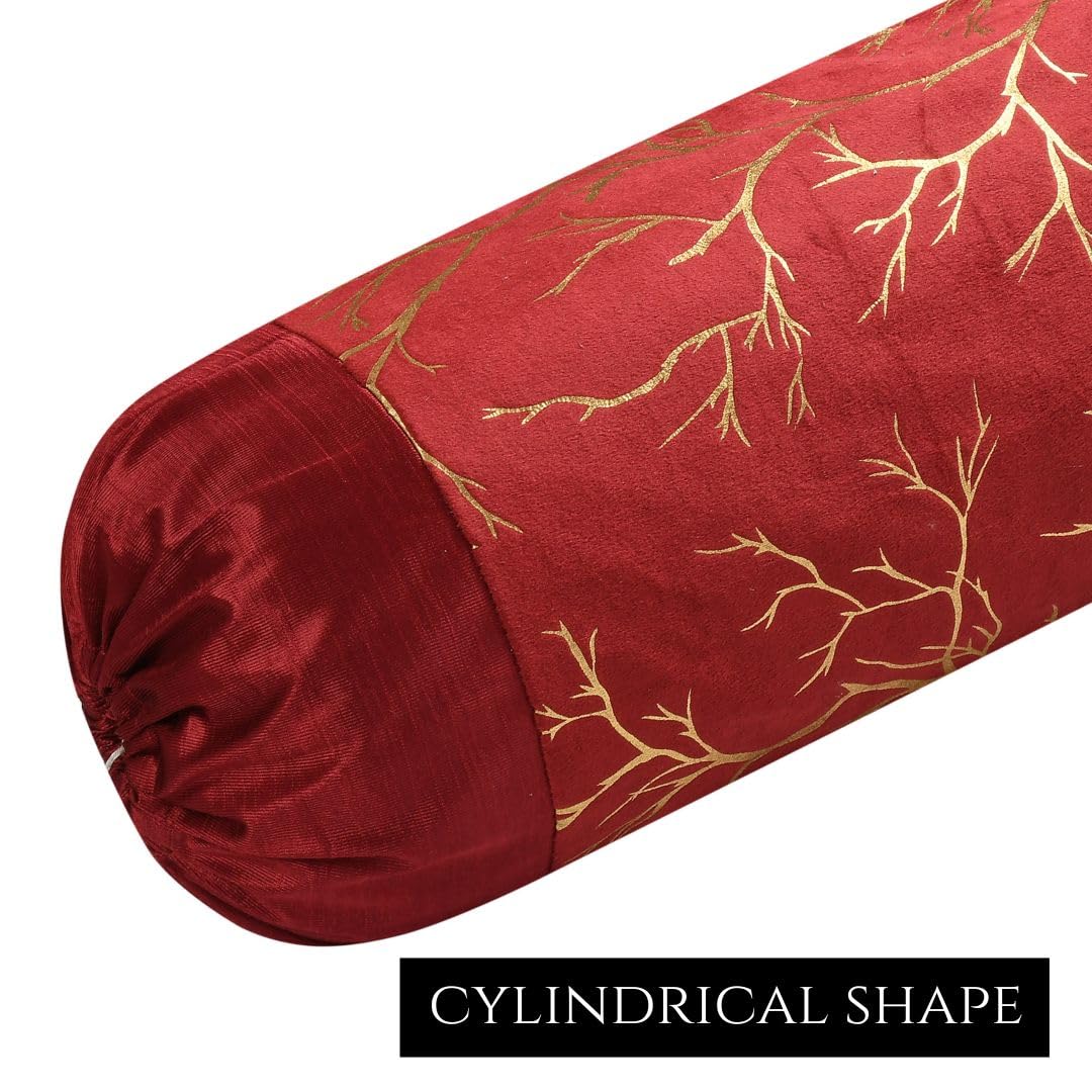 Stuffique Bolster Pillow Cover Set of 2, Round Cushion Cover - 16 x 32 inches, Maroon