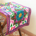 ATRANGI STUDIO Flower Embroidered Table Runner | Handcrafted Traditional Aari Work Table Cloth | Cotton Table Runner with Mirror Accents for Dining & Home Decor | 58 x 19 Inch, Multicolour