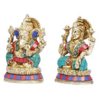 ARTVARKO Brass Laxmi Ganesh Idol Sitting on Lotus Laksmi Ganesha for Home Office Success Entrance Decor Pooja Good Luck Gift 5 Inch
