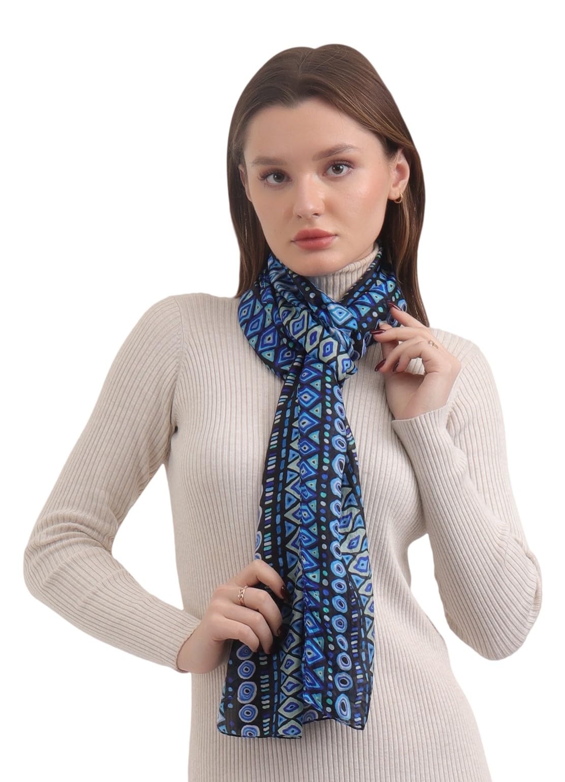 EH 100% Pure Mulberry Silk Scarf for Women, head scarf, neck scarf, hair scarf, digital printed long (22 X 72) (MC 12)