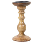 Vudy Wooden 8 Inch High Wooden Pillar Candle Holder Ideal for Weddings or Parties as Well as Home Decor (Brown)