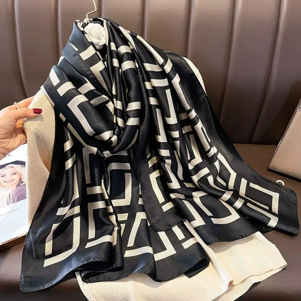 SWANKY Silk Stoles For Women Stylish Latest, Scarf for ladies & Girls, Head Neck Scarves, duppatta for girls (Black & White)