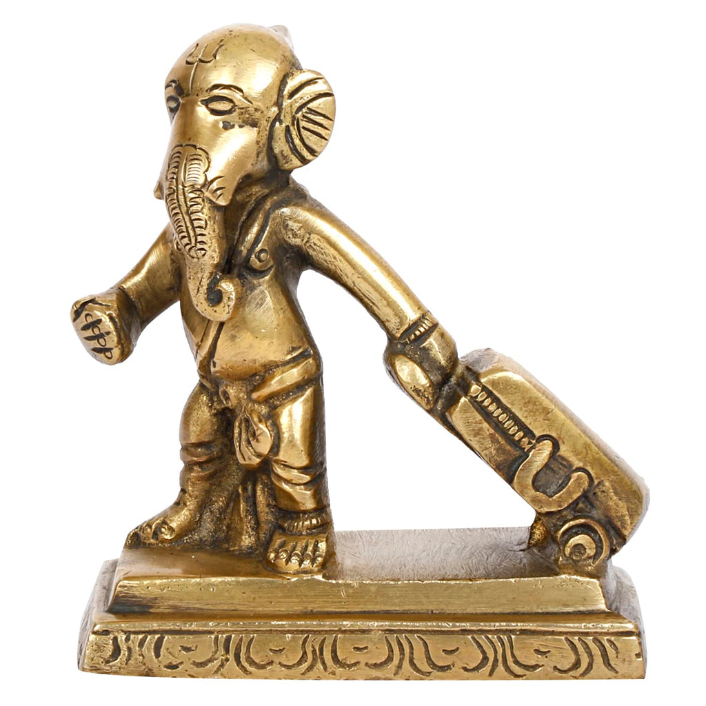 SVARUP Brass Ganesha Travelling Ganesh with Suitcase Bag Idol Statue Home Decor Gift Height 4 inch