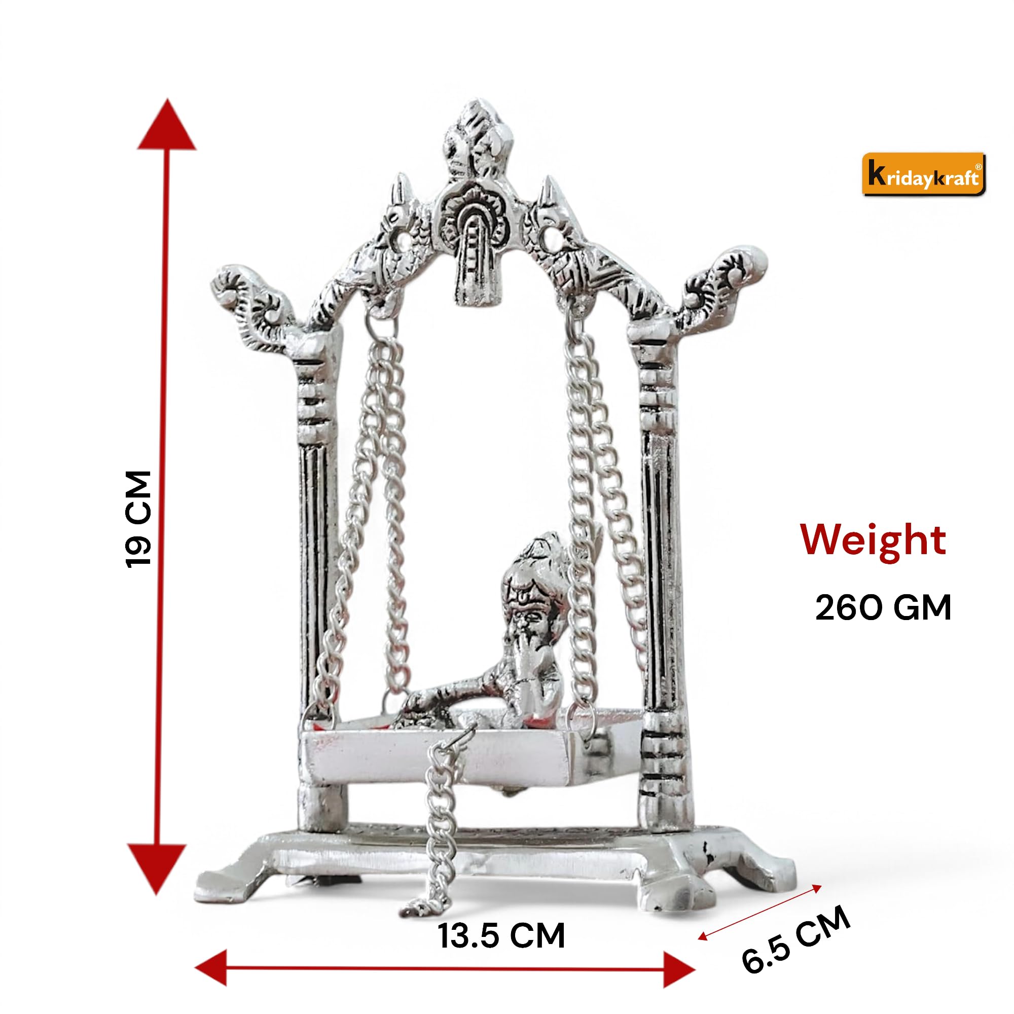 KridayKraft Laddu Gopal on Jhulla Palana Metal Statue Gold Plated Metal Krishna Murti Showpiece Religious Figurines Gift Article for Home and Office Table and Car Dashboard Decor