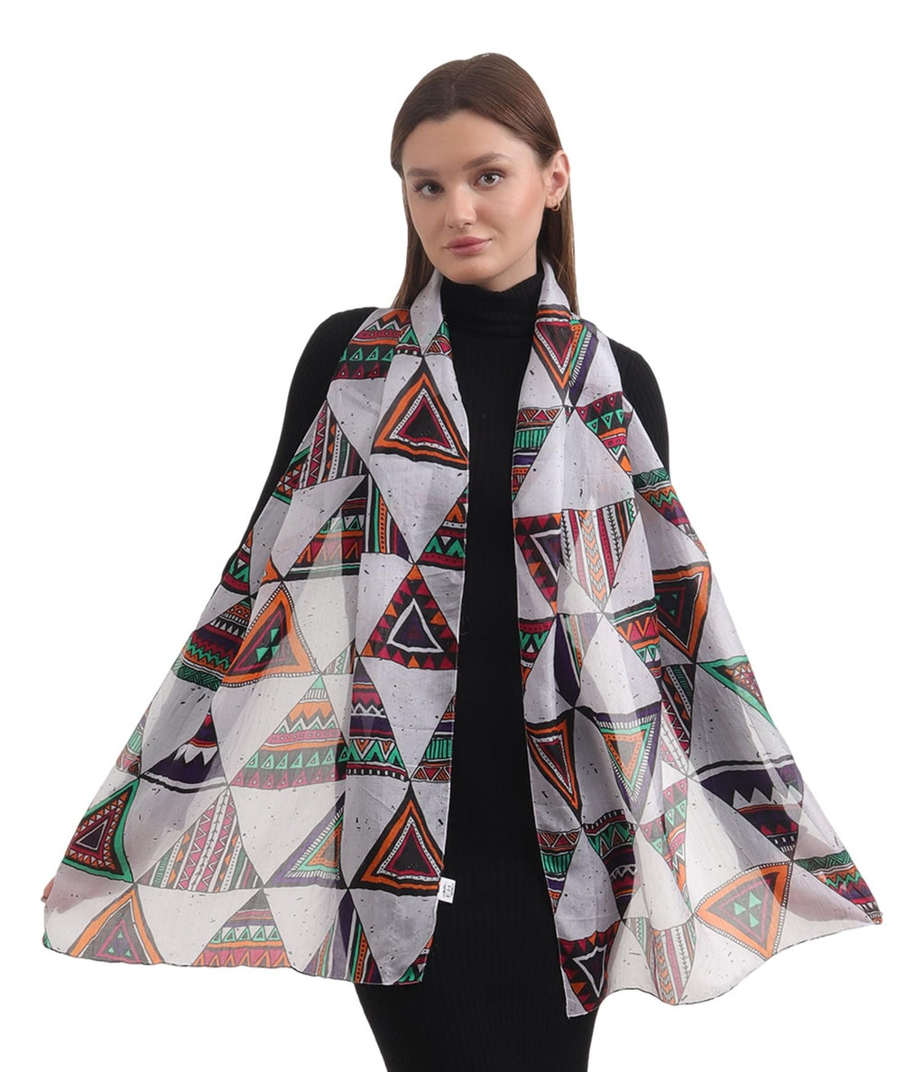 EH 100% Pure Mulberry Silk Scarf for Women, head scarf, neck scarf, hair scarf, digital printed long (22 X 72) (MC 6)