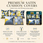 Vendola Decorative Satin Sofa Cushion Covers Set of 5, 20 inch x 20 inch, Sofa Cushion Pillow Cover, Yellow and Grey, Zipper Closure (Canary, 20X20 Inches)
