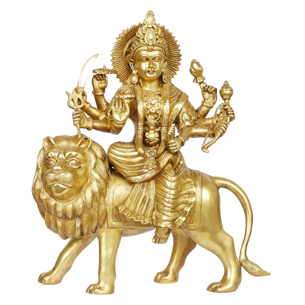 ARTVARKO Brass Durga Maa Sherawali MATA Devi Goddess Sitting on Lion Statue Idol for Home Décor Puja Temple Mandir Showpiece Gifts 17 Inch