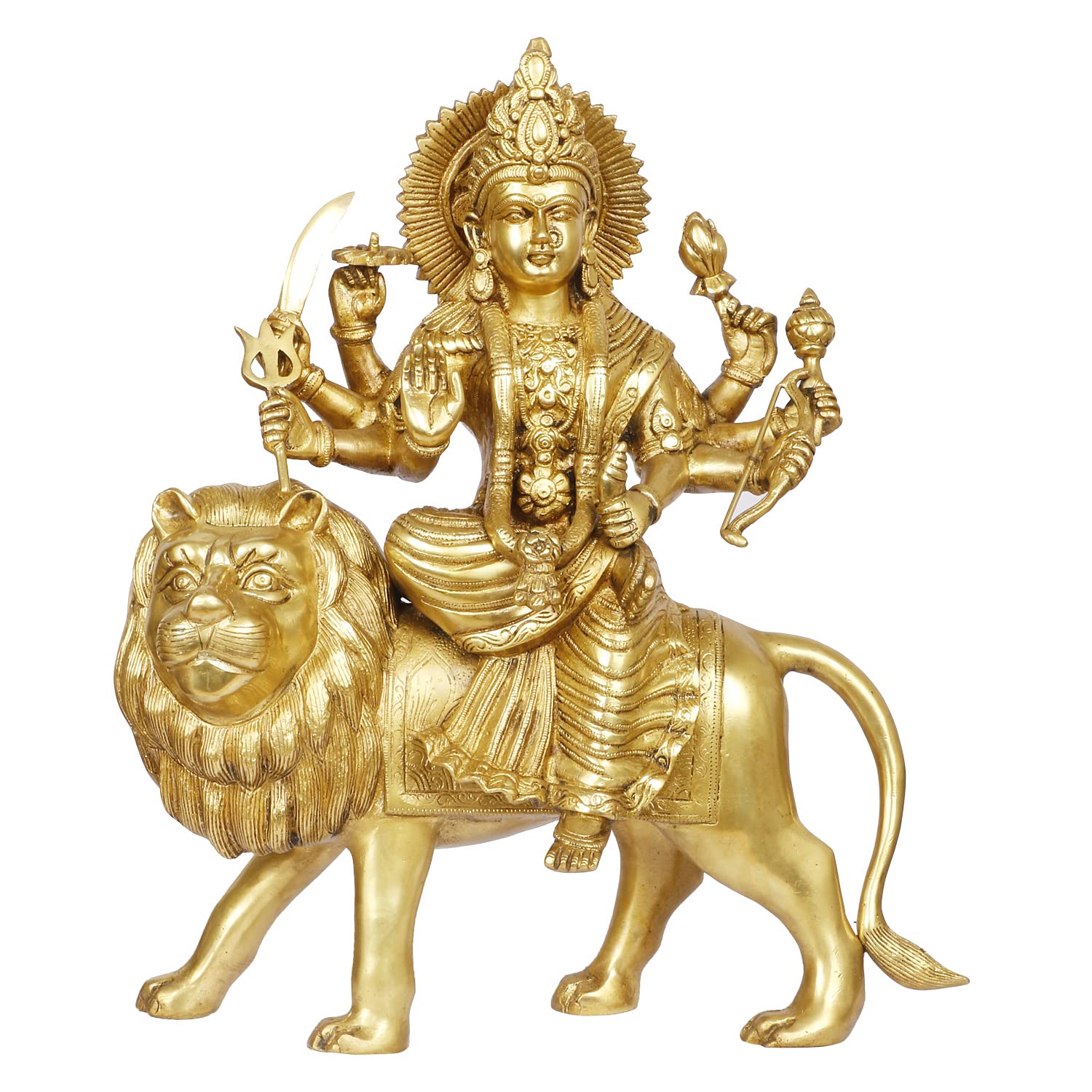 ARTVARKO Brass Durga Maa Sherawali MATA Devi Goddess Sitting on Lion Statue Idol for Home Décor Puja Temple Mandir Showpiece Gifts 17 Inch