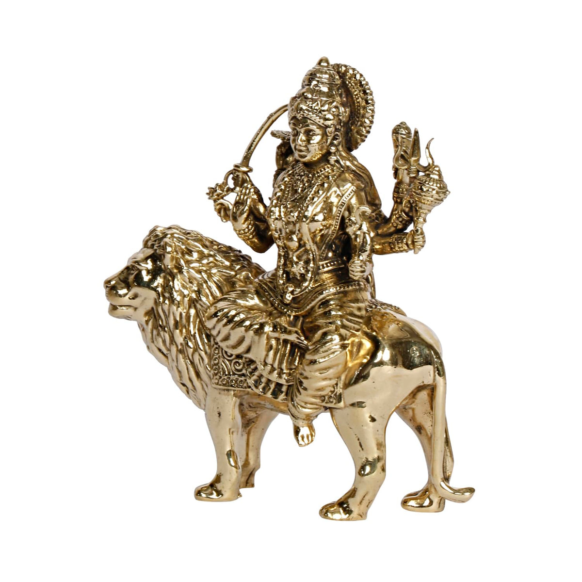 ARTVARKO Brass Maa Durga Idol Sitting On Lion Ma Sherawali Devi Statue Navratra Pital Puja Murti (Small Size 8x4x9.5 cm)