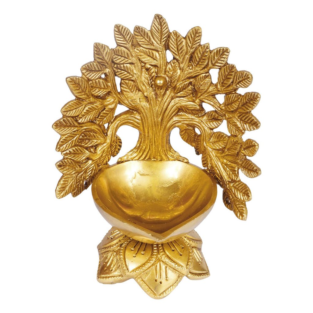 Artvarko Brass Kalpavriksha Tree Diya on Lotus (5x4x6 Inches)