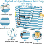 hirTa Cery Tote Bag with Makeup Pouch for Teacher Women Office Girls Work Multipurpose Shoulder HandBag for Travel Grocery Beach Hobo Diaper Changing Sandproof Pool - White and Blue