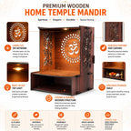 PIXIEDAISY Wooden Temple for Home with LED Light | Wall Mounted Pooja Mandir for Home & Office | Beautiful Wooden Pooja Stand for Living Room, Prayer Room & Hindu Temple Décor (Style-2)
