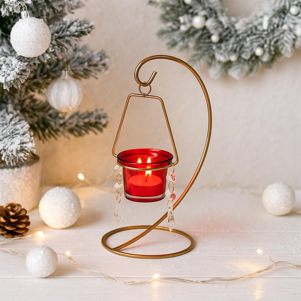 MARKET 99 Hanging T-Light Holder | Gold Metal Spiral S-Shape with Crystal Moon Design | Elegant Tealight Candle Holder for Home, Xmas & Christmas Décor, Balcony, Living Room & Festive Decoration