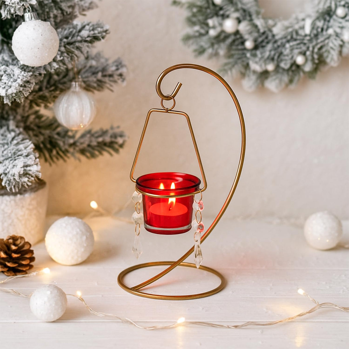 MARKET 99 Hanging T-Light Holder | Gold Metal Spiral S-Shape with Crystal Moon Design | Elegant Tealight Candle Holder for Home, Xmas & Christmas Décor, Balcony, Living Room & Festive Decoration