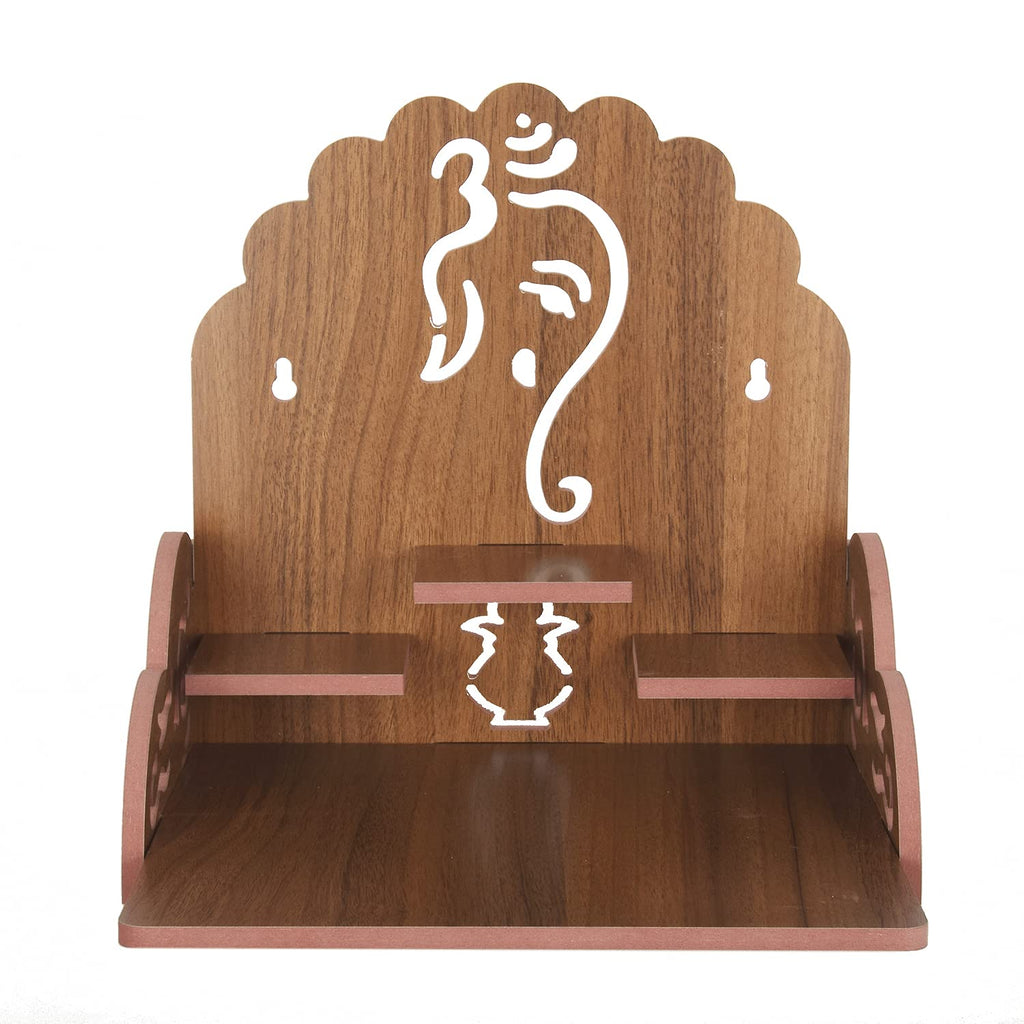 Lakhaji Wooden Wall Mounted Hanging Puja Temple Wood God Stand for Pooja Room (Brown)