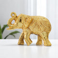 KridayKraft Decorative Golden Elephant Statue Trunk up Metal Figurine, 12 cm x 9.5 cm x 6 cm, 400 gm, Traditional Design