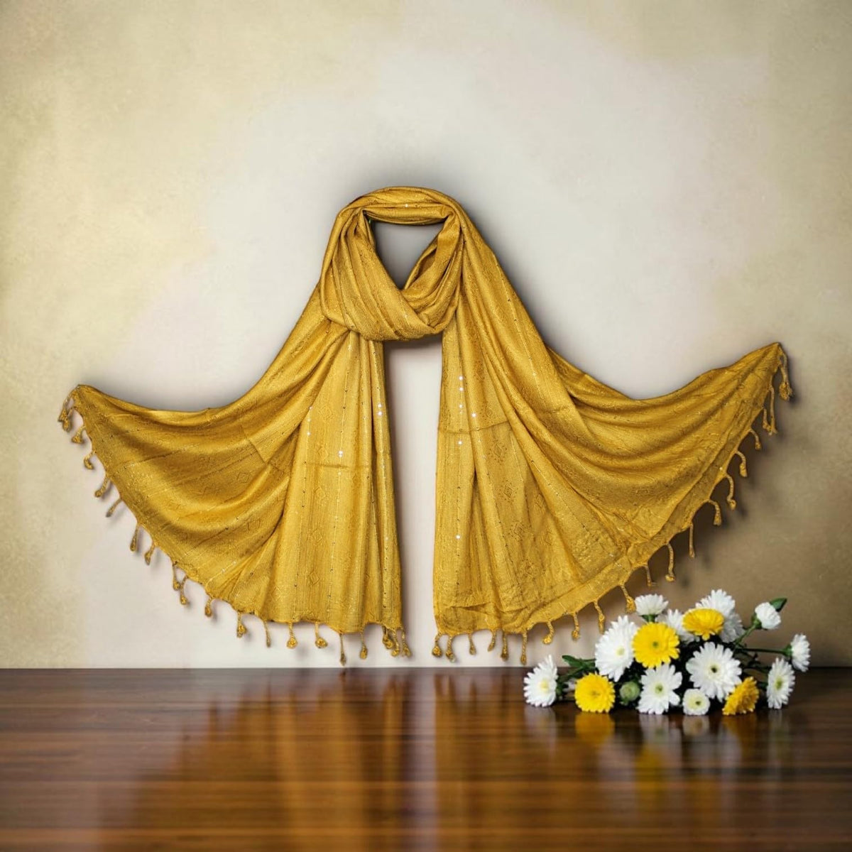 STOLE STUDIO Elegant Luxurious Sequence Viscose Stole Scarf (Yellow)