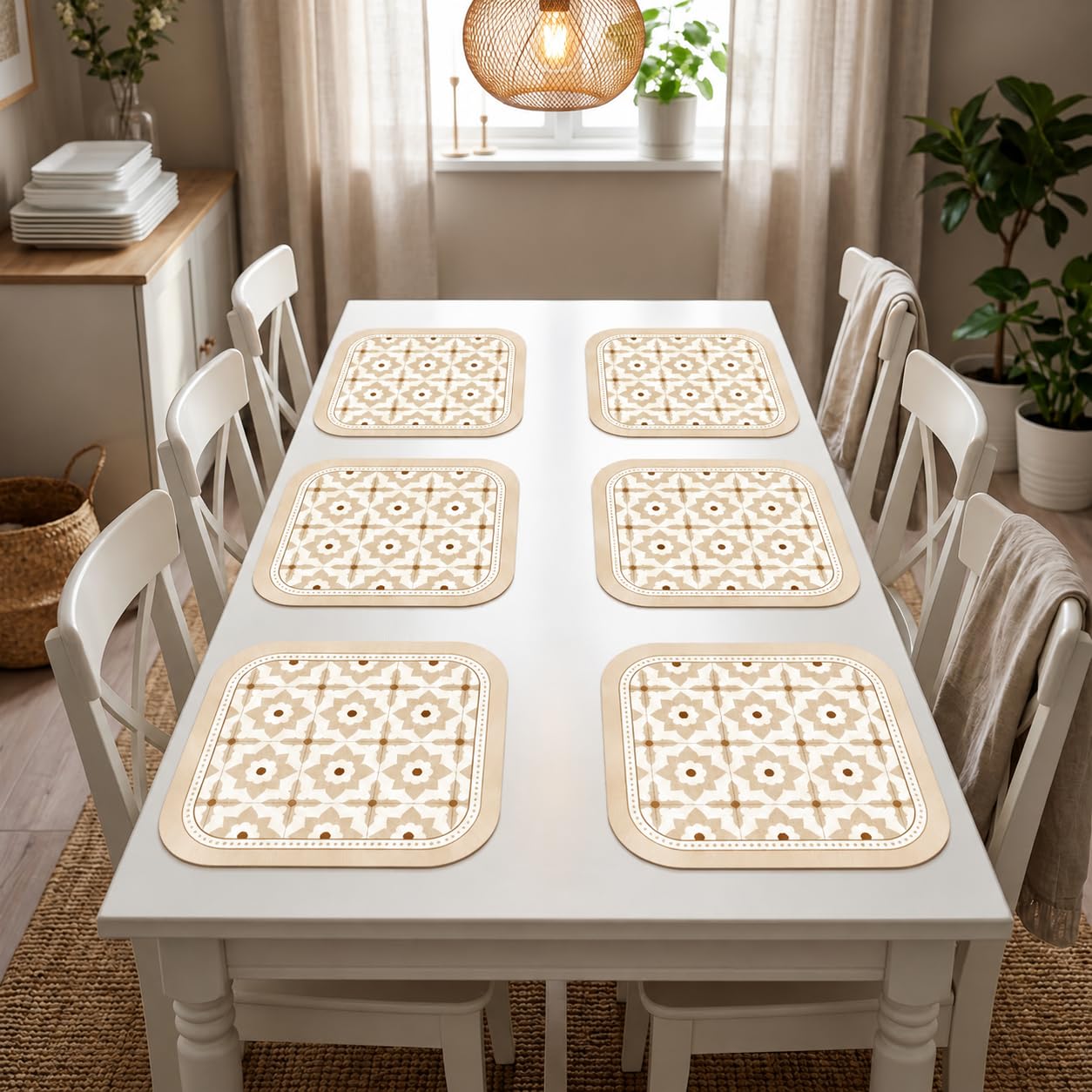 Upaado Leather Dining Table Placemat with Stripes Design - Pack of 6 | Heat Resistant, Waterproof, Non-Slip Table Mat for Kitchen Dining Table, PU Leather Mat for Table Protection (Lotus Casa) Kafalo