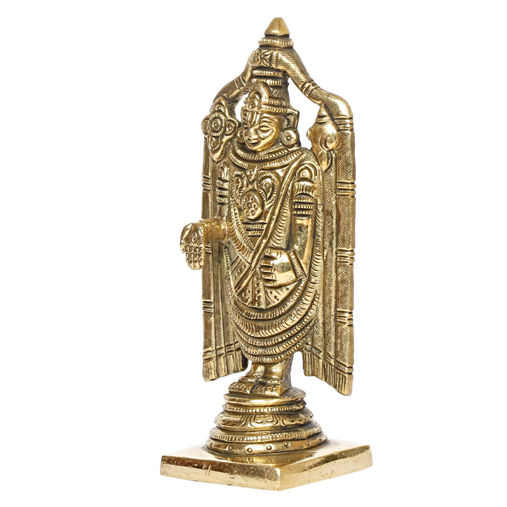 ARTVARKO Brass Tirupati Balaji Venkateshwara Idol Vishnu Chakra Namah Shankh Statue Murti Lord Srinivasa Pooja Vastu Religious Idol for Home Office Temple Decor Gift 5.5 Inch.