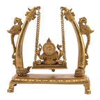 SVARUP Brass Ganesha on Jhoola Ganesh Swing Home Decor Showpiece Gift Statue 9.5 Inch, Gold 1 Pcs Standard