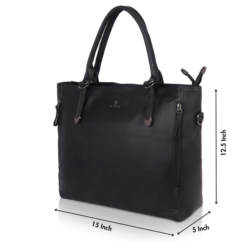 DAZZLE Women's Pu Leather Tote Bag with Sturdy Handle, Main Compartment, Adjustable Strap, 30 cm x 40 cm x 15 cm (BLACK)